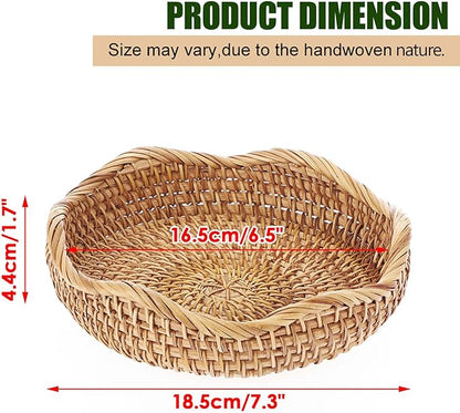 Hipiwe Round Key Basket Bowl for Entryway 7.3" Natural Rattan Fruit Bowl Woven Wicker Basket Serving Tray Rattan Organizer Decorative Baskets for Kitchen Counter Bedside Living Room