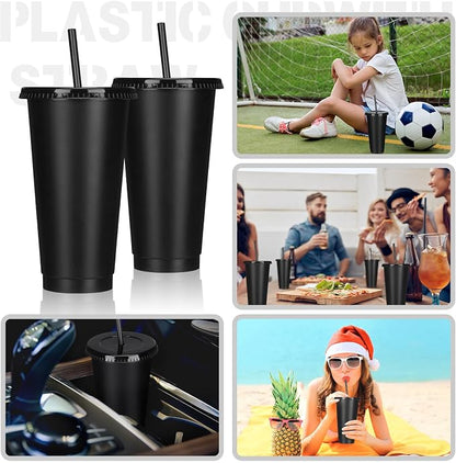 Bokon 100 Sets Tumbler with Straw and Lid Bulk 24 oz Reusable Plastic Cups to - Image 4