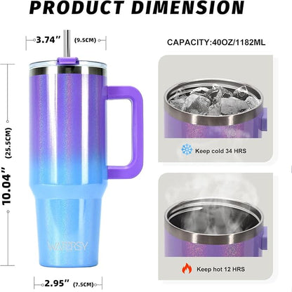 40 oz Shiny Tumbler with Handle and Straw, Stainless Steel Tumbler with Lid and - Image 3