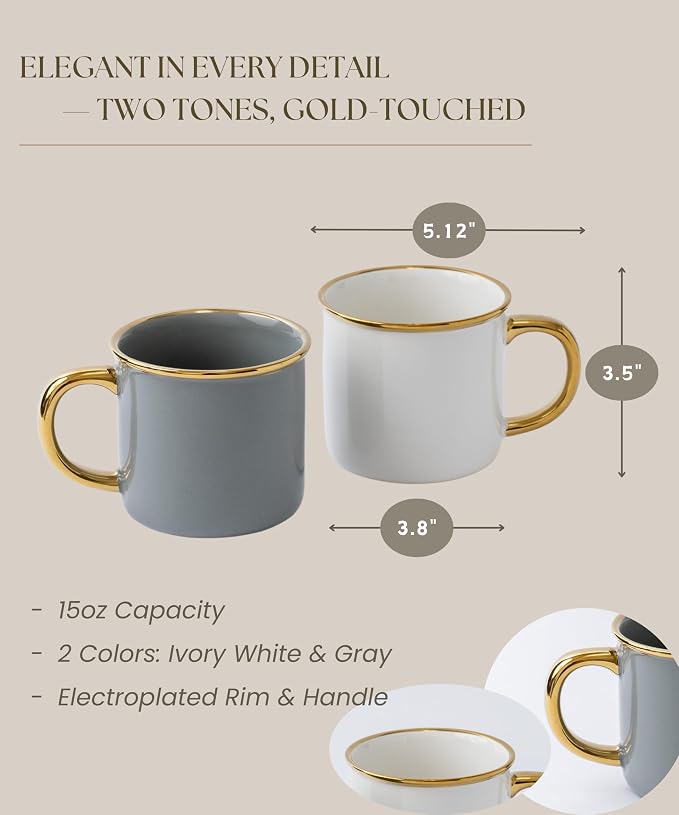 Stoneware Electroplated Mug Set of 4-15oz Ceramic Coffee & Tea Cups - Image 2