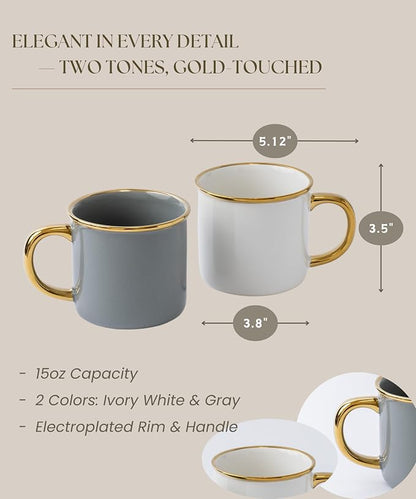 Stoneware Electroplated Mug Set of 4-15oz Ceramic Coffee & Tea Cups - Image 2