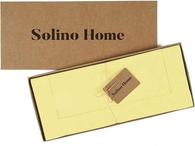 Solino Home Cotton Linen Dining Table Runner Yellow Hemstitch, 14 x 36 in | - Image 5
