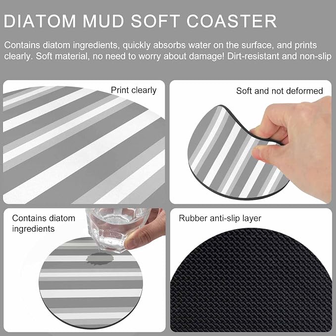 Grey Stripe Coasters Set of 4, Minimalist Farmhouse Striped Soft Absorbent - Image 9