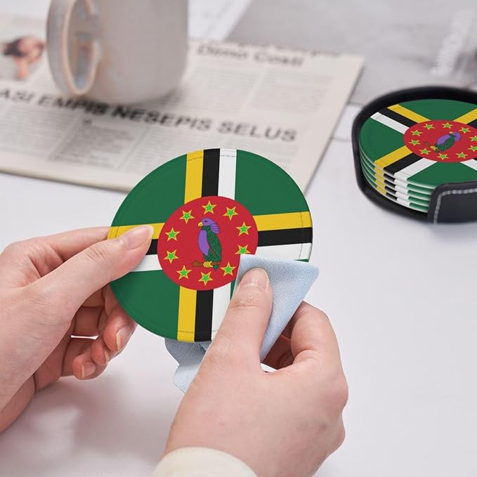 6 Pack Dominica Flag Leather Coaster - Image 6