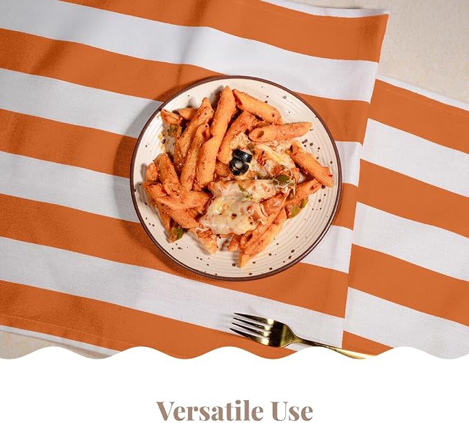 Folkulture Fall Table Runner 108 Inches Long | Orange & White Striped | Table - Image 5