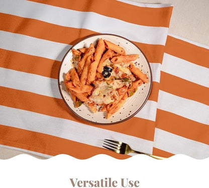 Folkulture Fall Table Runner 90 Inches Long | Orange & White Striped | Table - Image 5