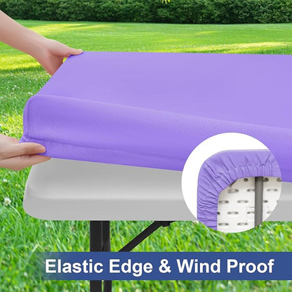 homing 2 Pack Rectangle Table Cloth, Elastic Fitted Fabric Tablecloth Fits for 8 Foot Folding Tables, Washable Table Cover for Picnic, Camping, Indoor & Outdoor (Lavender, 30" x 96")
