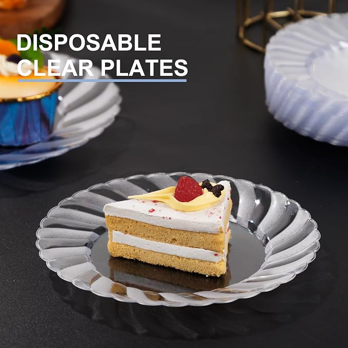 U-QE 100 Pieces Clear Plastic Plates-6 Inch Plastic Dessert Plates Disposable - Image 4
