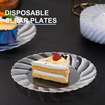 U-QE 100 Pieces Clear Plastic Plates-6 Inch Plastic Dessert Plates Disposable - Image 4