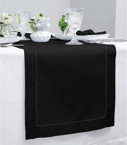Solino Home 100% Linen Table Runner Black, Classic Hemstitch 14 x 120 in | - Image 2