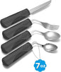 Adaptive Utensils (4-Piece Set) Weighted 7 oz - 42° Angled Utensils for Parkinson's Patients, Hand Tremors, Arthritis & Elderly - Eating Utensils for Elderly (Black: Left Handed)