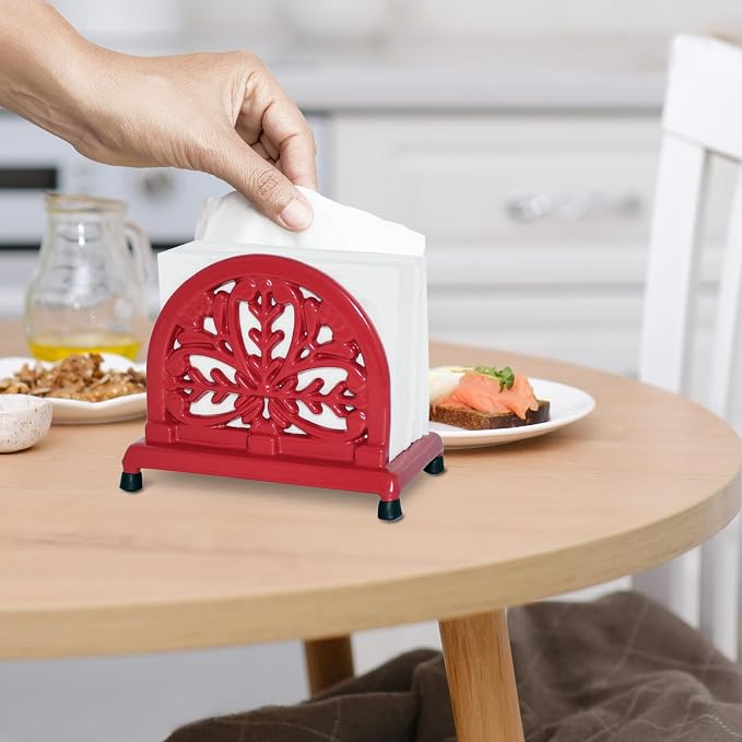 JOGREFUL Cast Iron Napkin Holder, Kitchen Organizer Mistletoe Pattern Red | - Image 6