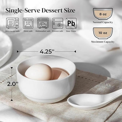 DOWAN 10 OZ Small Bowls, Ice Cream Bowls - 4.25" Ceramic Dessert Bowl Set of 6 - Porcelain Small Cereal Bowls, Side Dishes Dipping Bowl for Portion Control - Dishwasher Microwave Safe（Soft White