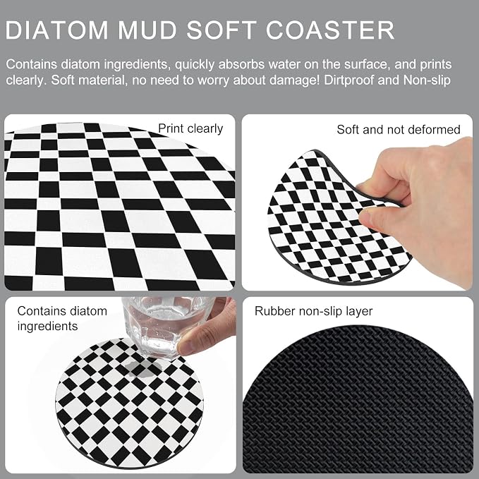 Black White Minimalist Coasters Set of 4, Absorbent Coasters - Image 9