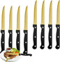 Gold Steak Knives Set of 8, Sharp Triple Rivet Steak Knife, High-Carbon by WISKEMA