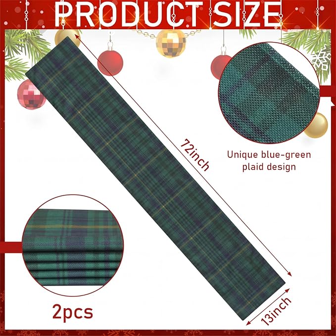 Gilprop 2 Pcs 72 x 13'' Tartan Plaid Bear Babyshower Table Runner Vintage - Image 2