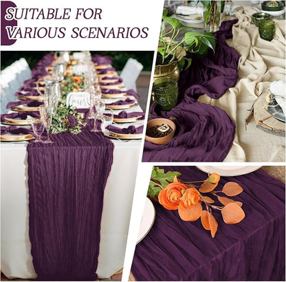 6 Pack Dark Purple Cheesecloth Table Runner 17x108 Inch Semi Sheer Boho Gauze - Image 3