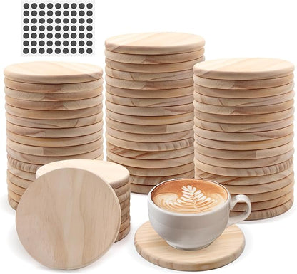 60 Pack 4 Inch Unfinished Round Wood Coasters by SIJDIEE