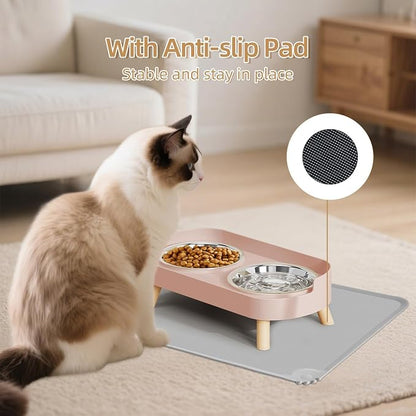 Elevated Cat Bowl with Food Mat, Raised Cat Food and Water Bowl Set - Image 5