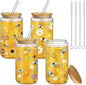 Mumufy 4 Pack Wildflower Glass Cups Gift Aesthetic Cute Glass Cup Tumbler by Mumufy