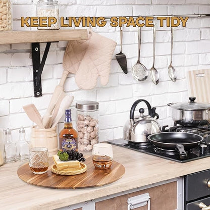 21" Acacia Wood Turntable Organizer | Lazy Susan for Table Top, Cabinet or Pantry | Wooden Rotating Tray for Kitchen Countertop, Durable, Easy to Clean, No Assembly Needed