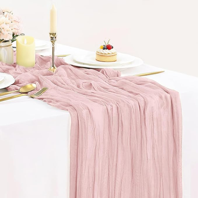 Dusty Pink Table Runner Cheesecloth 35x120 inch, Spring Summer Cheese Cloth by BlueTopCoLtd