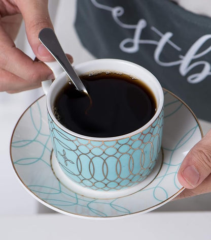 Jusalpha Porcelain Mint Green Tea Cup and Saucer Set and Spoon | Modern elegant - Image 5