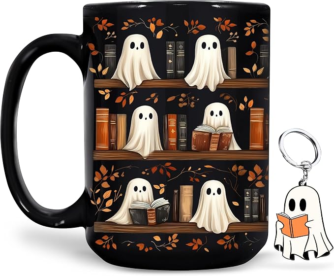 Hyturtle Cute Ghost Read Book Mug by Hyturtle