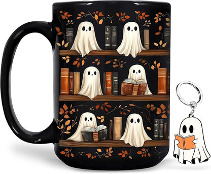 Hyturtle Cute Ghost Read Book Mug by Hyturtle