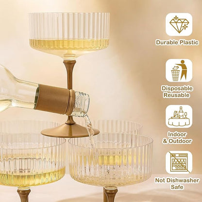 LIYH 20pcs Plastic Martini Glasses Disposable 10 Oz Clear and Gold Plastic Cups - Image 8