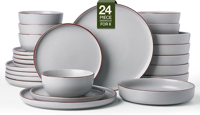Famiware Mercury 24-Piece Stoneware Plates and Bowls, Light Grey | Dinnerware by Famiware