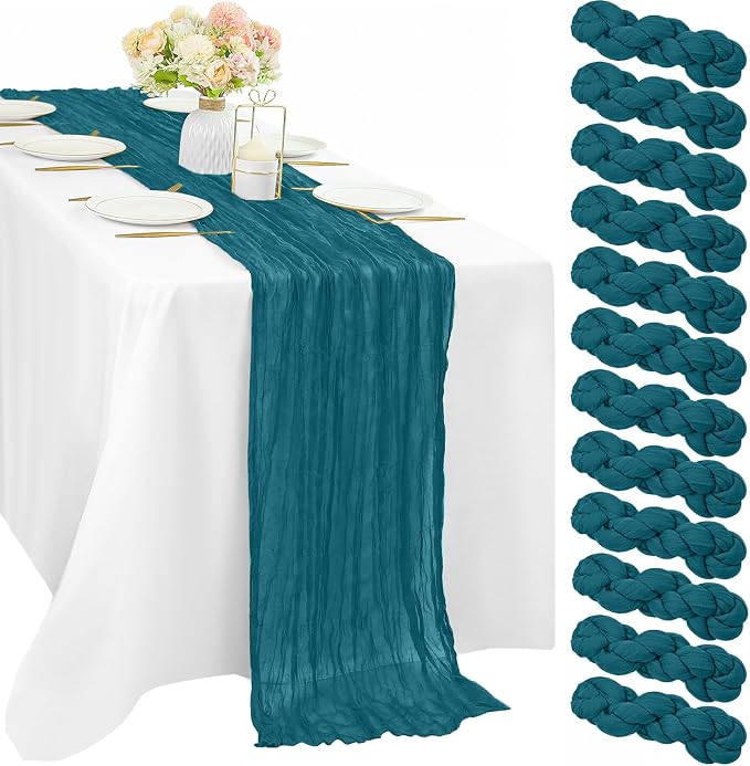 Teal 12 Pieces Cheesecloth Table Runner 10FT Runner by Sunnyline