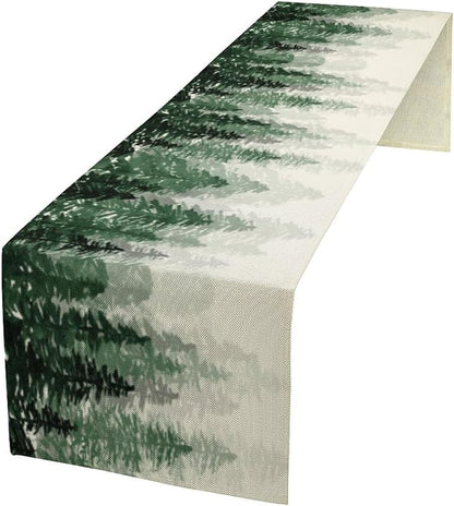 Green Forest Pine Trees Table Runner, Woodland Tabletop Scarf Home Kitchen by SXXLDNG