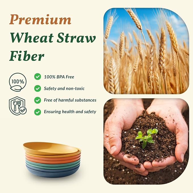 Deep Dessert Plates Unbreakable Wheat Straw Dinner Plates 8 PCS Microwave & - Image 4