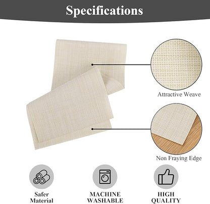 SHACOS Woven Vinyl Table Runner PVC Table Runners 12 x 54 inch Wipeable Plastic Heat Resistant Runner for Table Indoor Outdoor, Beige White