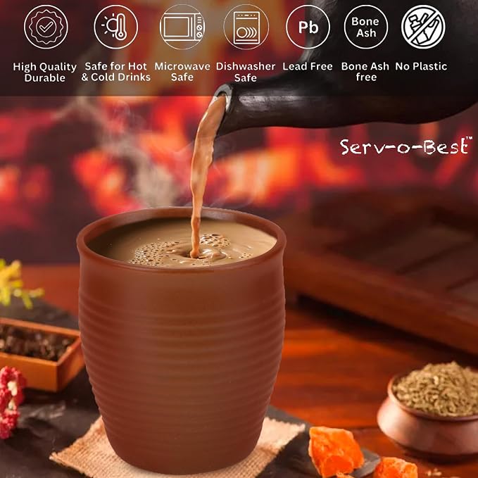 Servo Best Handmade Ceramic Kulhad Tea Cups Set of 6, Glazed Glossy Kulhar Cups - Image 4