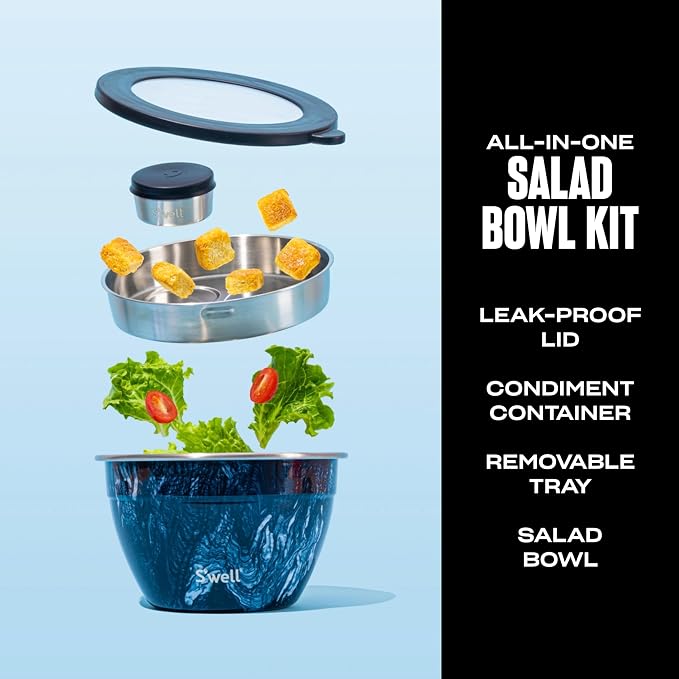 S’well Stainless Steel 64oz Salad Bowl Kit, Azurite Color, Includes 2oz - Image 2