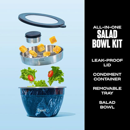 S’well Stainless Steel 64oz Salad Bowl Kit, Azurite Color, Includes 2oz - Image 2
