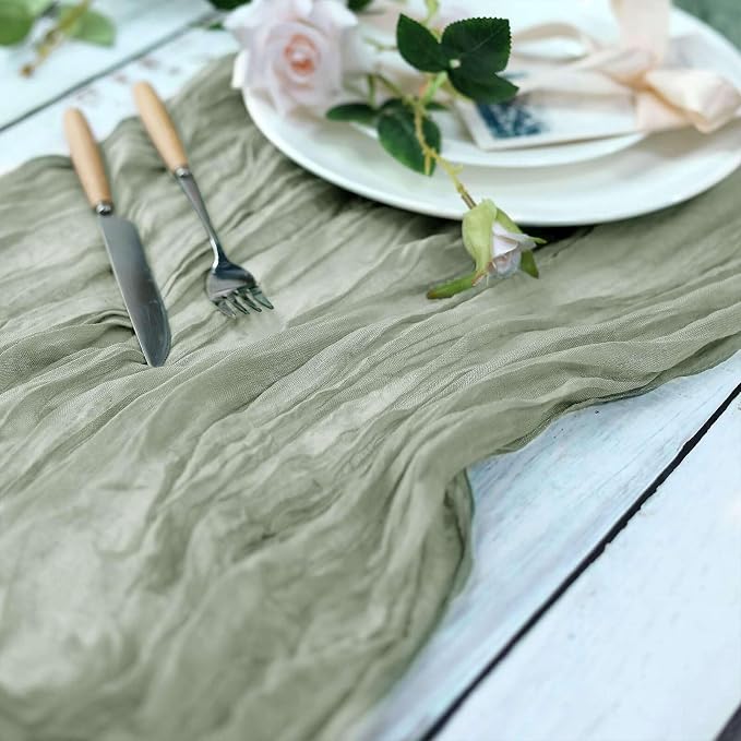 Efavormart 10ft Dusty Sage Cheesecloth Table Runner - Image 6