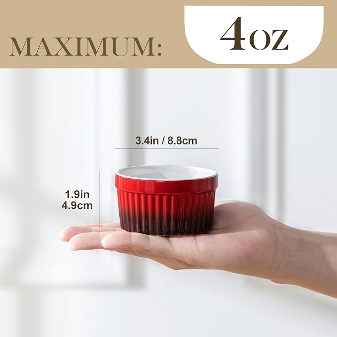 MALACASA Ramekins 4 oz Oven Safe, Small Ceramic Souffle Dishes - Image 2