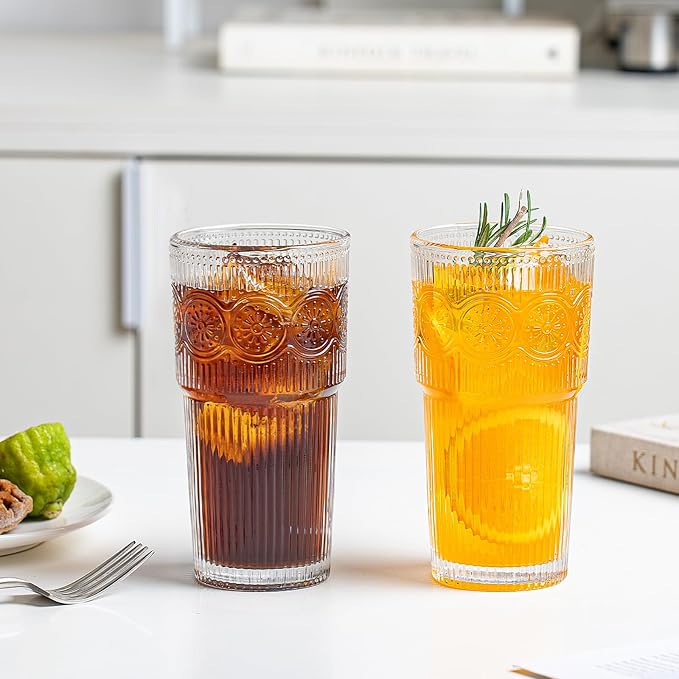 SoulTimes 20oz Drinking Glasses Set of 6, Large Thick Glass Cups Vintage - Image 2