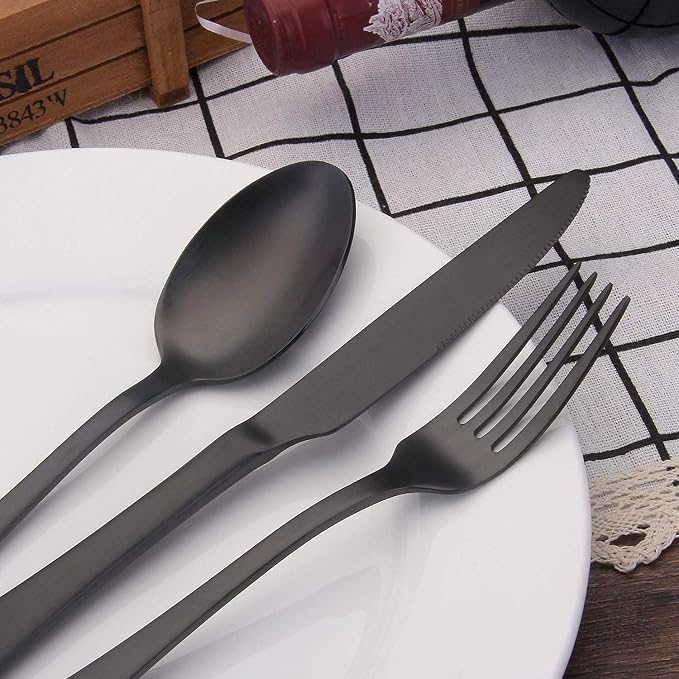 Matte Black Silverware Set, SHARECOOK Satin Finish 30-Piece Stainless Steel - Image 5