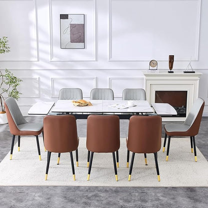 Extendable Dining Table Set for 8, 55'' to 78.8'' Rectangular Thickened Sintered Stone Kitchen Table with 8 Upholstered Chairs, Modern Space Saving 9-Piece Dinner Table Set