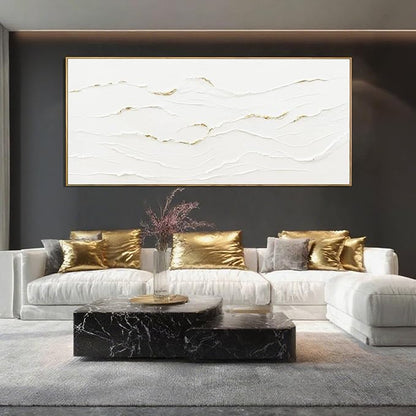 MLART99 White and Gold Wall Decor Textured With Frame Canvas Abstract Minimalist Wall Art - 32x70 Inch Extra Large Contemporary Artwork for Living Room Entryway Home Decoration