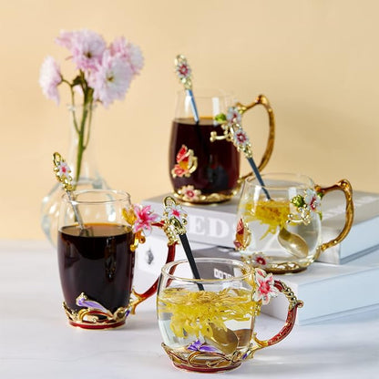 Tea Cup Glass Coffee Mugs, Fancy Tea Cup Set Birthday Christmas Valentine's Day - Image 6