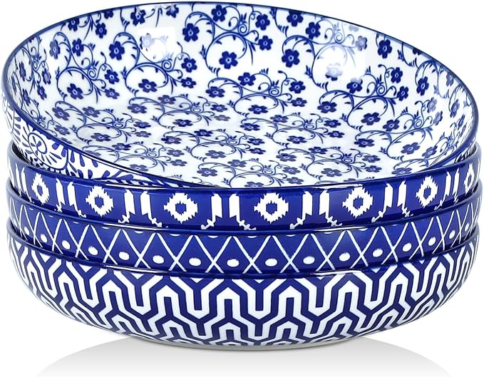 Selamica 9.6" Pasta Bowls Set of 4, 51 OZ Large Salad Bowls, Ceramic Wide and by Selamica