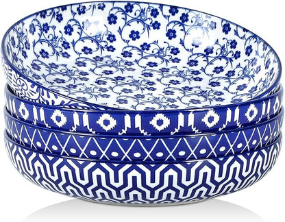Selamica 9.6" Pasta Bowls Set of 4, 51 OZ Large Salad Bowls, Ceramic Wide and by Selamica