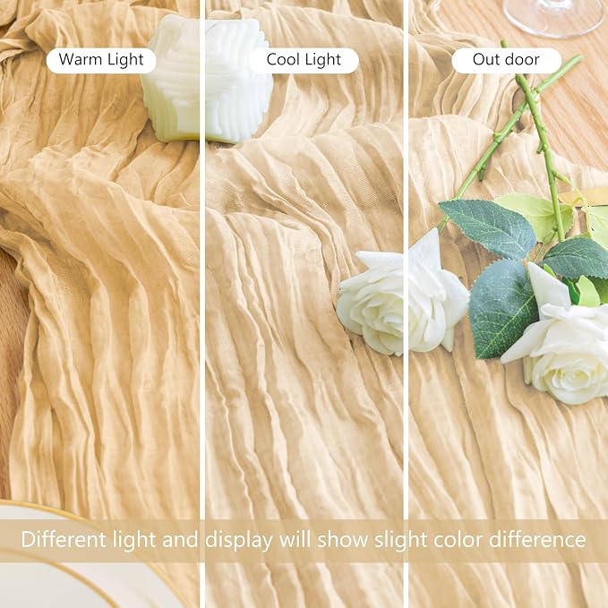 Cheesecloth Table Runner 10FT Sand Boho Gauze Rustic Sheer Table Runners | - Image 5