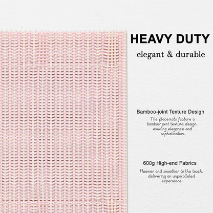 Placemats Set of 8, Vinyl Woven Place Mats Indoor Set of 8 Washable Wipeable PVC Table Mats Heat-Resistant Non Slip Plastic Placemat for Kitchen Dining Outdoor Table (Beige Pink, Set of 8)