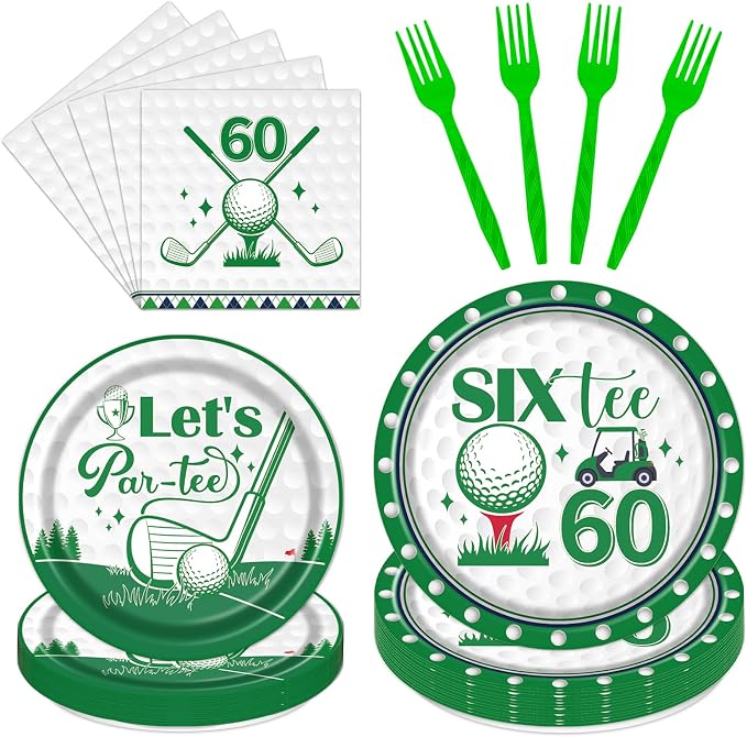 Rakuto Golf 60th Birthday Party Decorations 96PCS Plates Napkins Forks | Golf by Rakuto